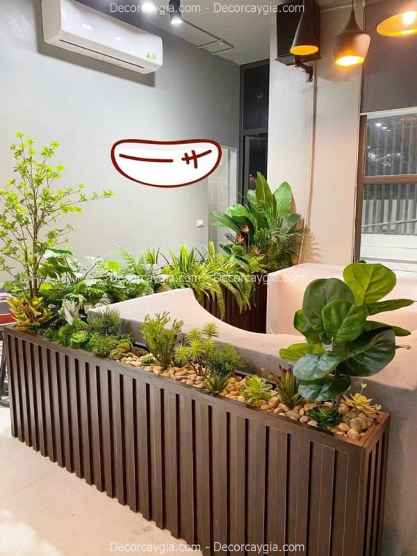 Cây giả trang trí hộp gỗ