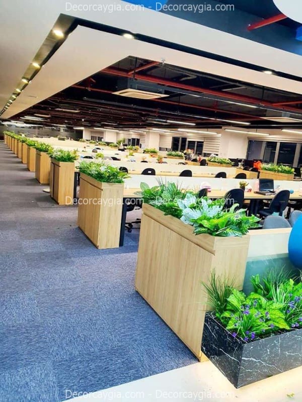 Cây giả trang trí hộp gỗ cây giả