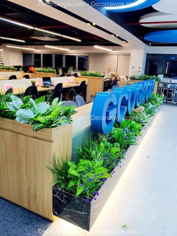 Cây giả trang trí hộp gỗ cây giả