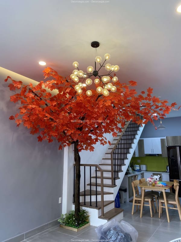 Cây Phong Lá Đỏ Giả Trang Trí Cầu Thang